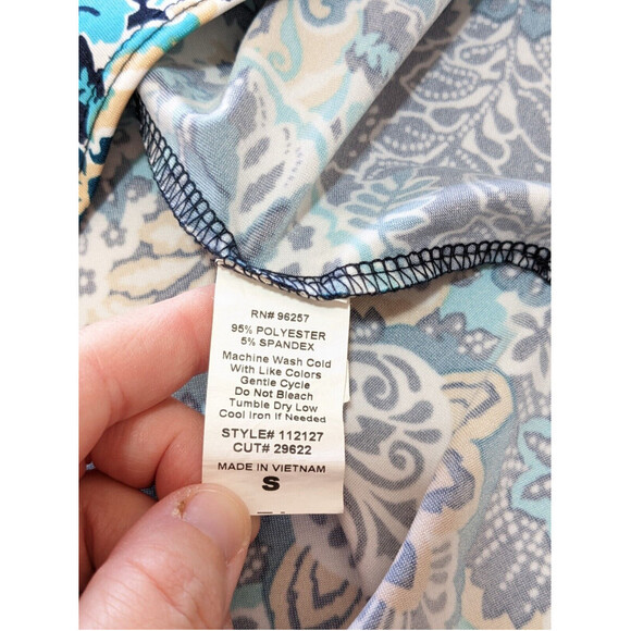 PerSeption Concepts Top Womens Small Blue Print Short Flutter Sleeve Stretch - Picture 5 of 10